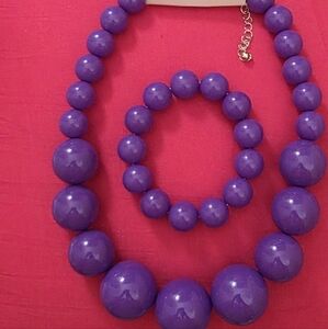 Vibrant Purple Beaded Necklace and Bracelet Set